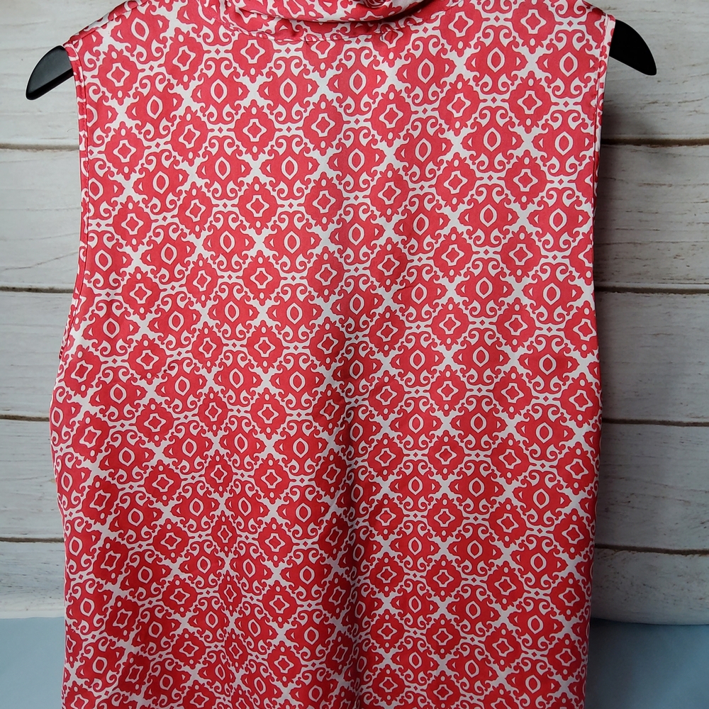 Sleeveless Knot-Front Patterned Top - Coral White - Picture 2 of 5